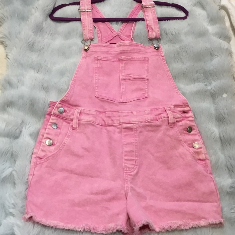 No Boundaries Pink Denim Short Overalls